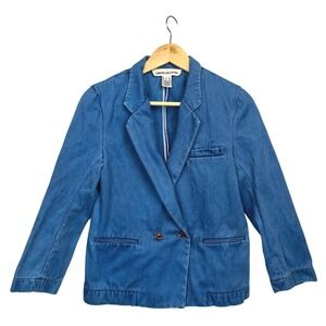 Caron Callahan Denim Blazer M Double Breasted Utility Indigo Chore Coat